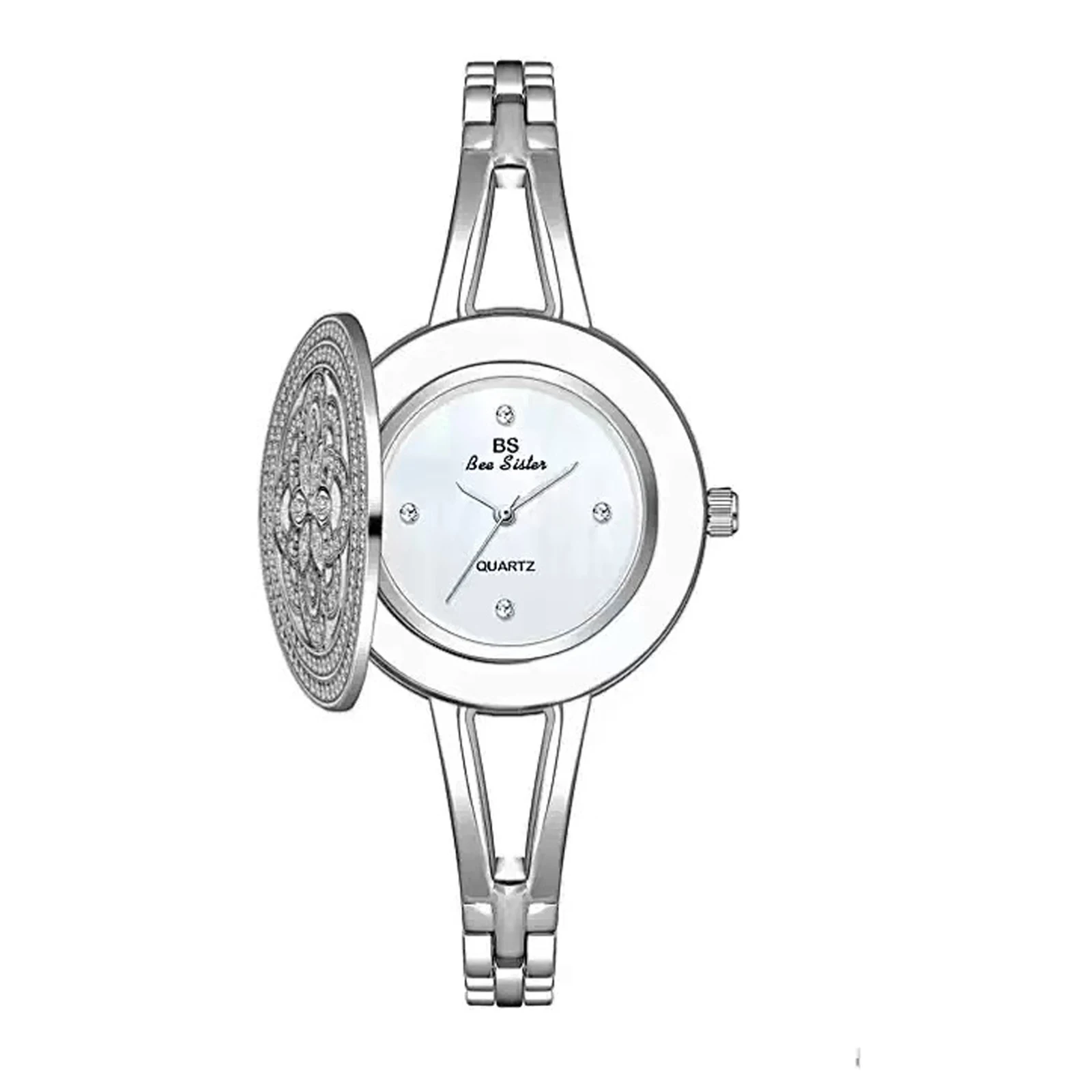 2026 New Flip Cover Design High-End Watch High-Quality Quartz Women's Silver Women's Watch Stainless Steel Watch Gift for Women