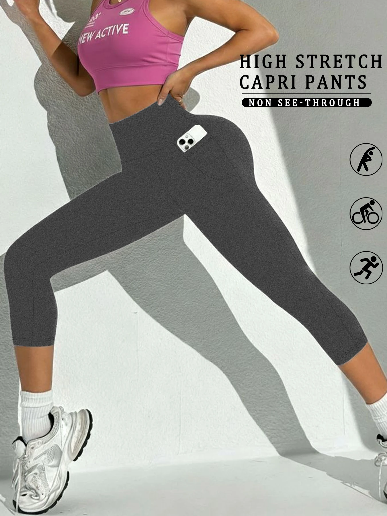 

Женские капри с карманами, 5-дюймовые, с высокой талией, супер мягкие, не прозрачные, с контролем живота, для бега, йоги