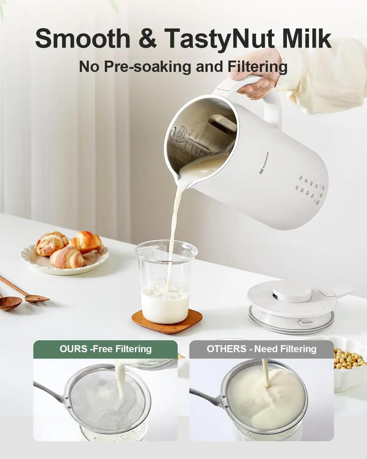 Средство для приготовления орехового молока, автоматическая машина для миндального молока на 42 унции для домашнего растительного молока, овся, сои, безмолочных напитков, соевого молока
