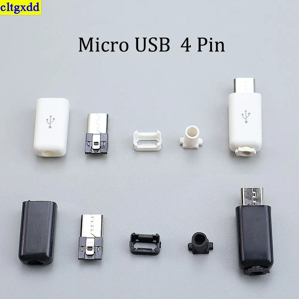 

cltgxdd 10 set Micro USB welding type male 4-pin 2A welding plug connector DIY data cable accessories four piece set