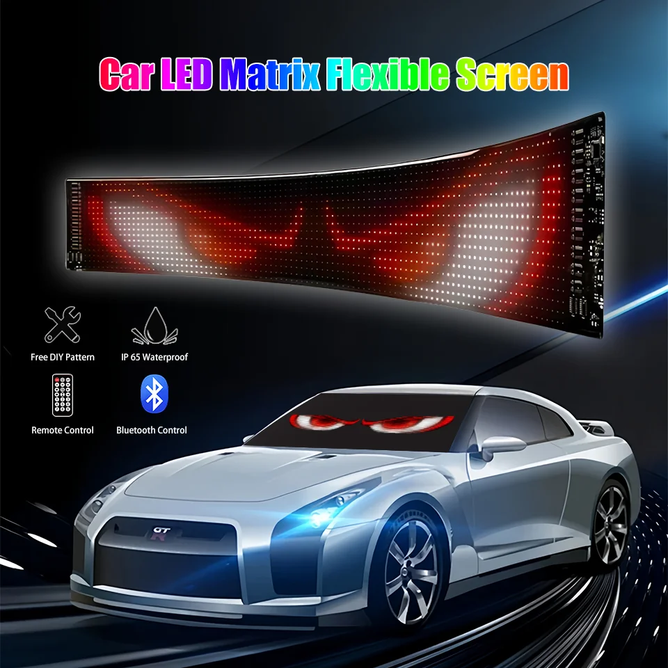 Car LED Matrix Pixel Color Screen Music Rhythm Text Display Devil's Eye Japanese Anime Rolling Screen APP Control DIY Pattern