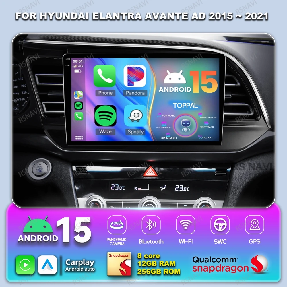 Android 15 Car Radio For Hyundai Elantra Avante AD 2015 ~ 2021 Viedo Player 4G LTE QLED Wireless Carplay Auto Qualcomm 5G WIFI