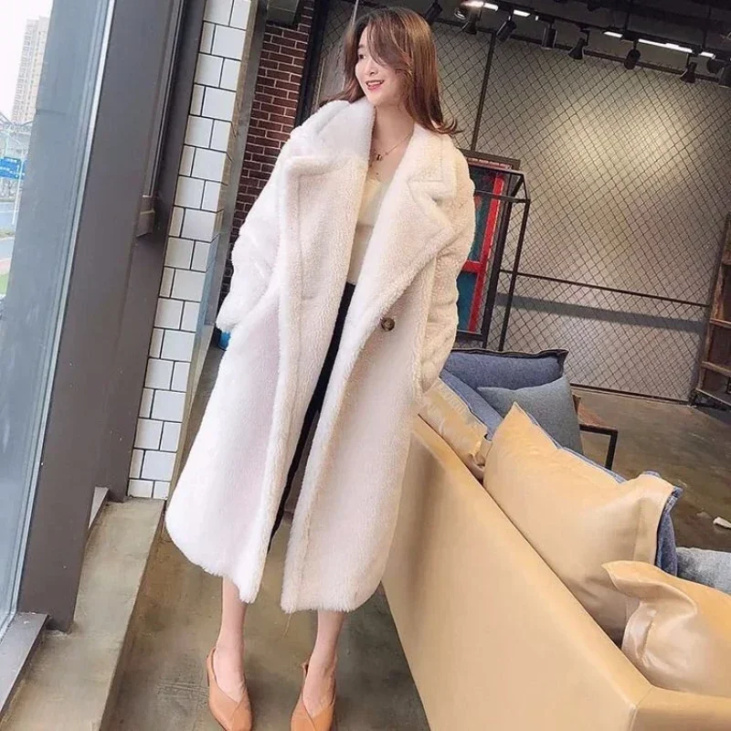 Lamb Wool Long Over The Knee 2024 Autumn Winter New Fashion Large Size Loose Foreign Style Thickened Cotton-padded Coat Tide