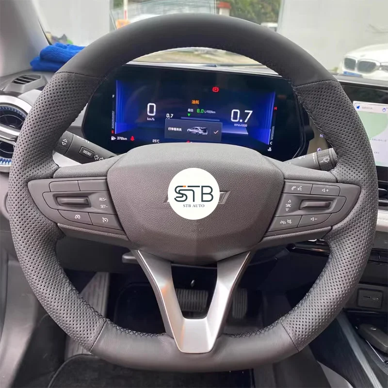 Hand‑Stitched Steering Wheel Cover, Perforated Genuine Leather, Custom Fit for 2019‑2020, 2022‑2024 Chevrolet Monza