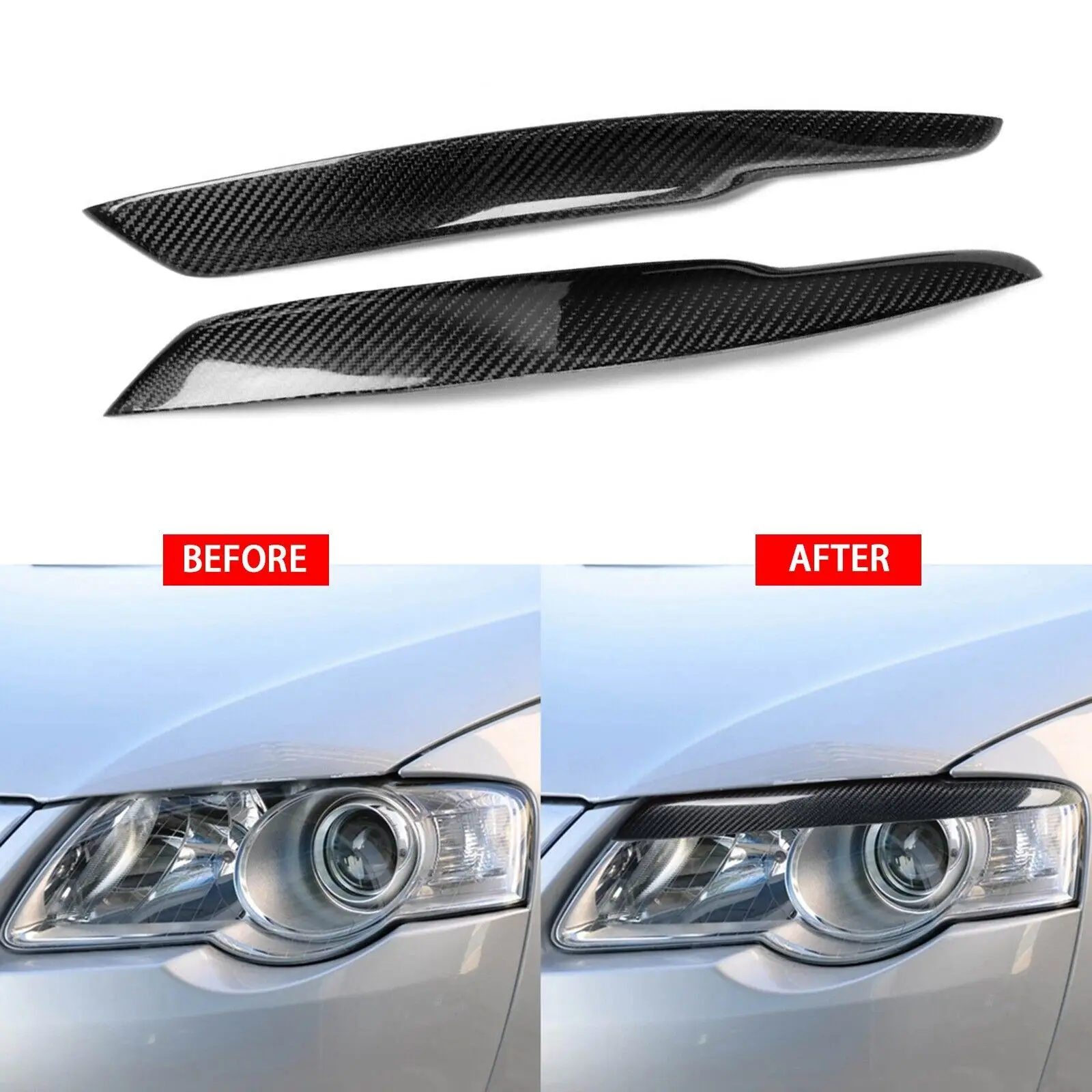 Real Carbon Fiber Car Headlight Eyelids Headlamp Eyebrow Trim Cover For Volkswagen VW Passat B6 3C 2005-2010 Auto Styling Parts