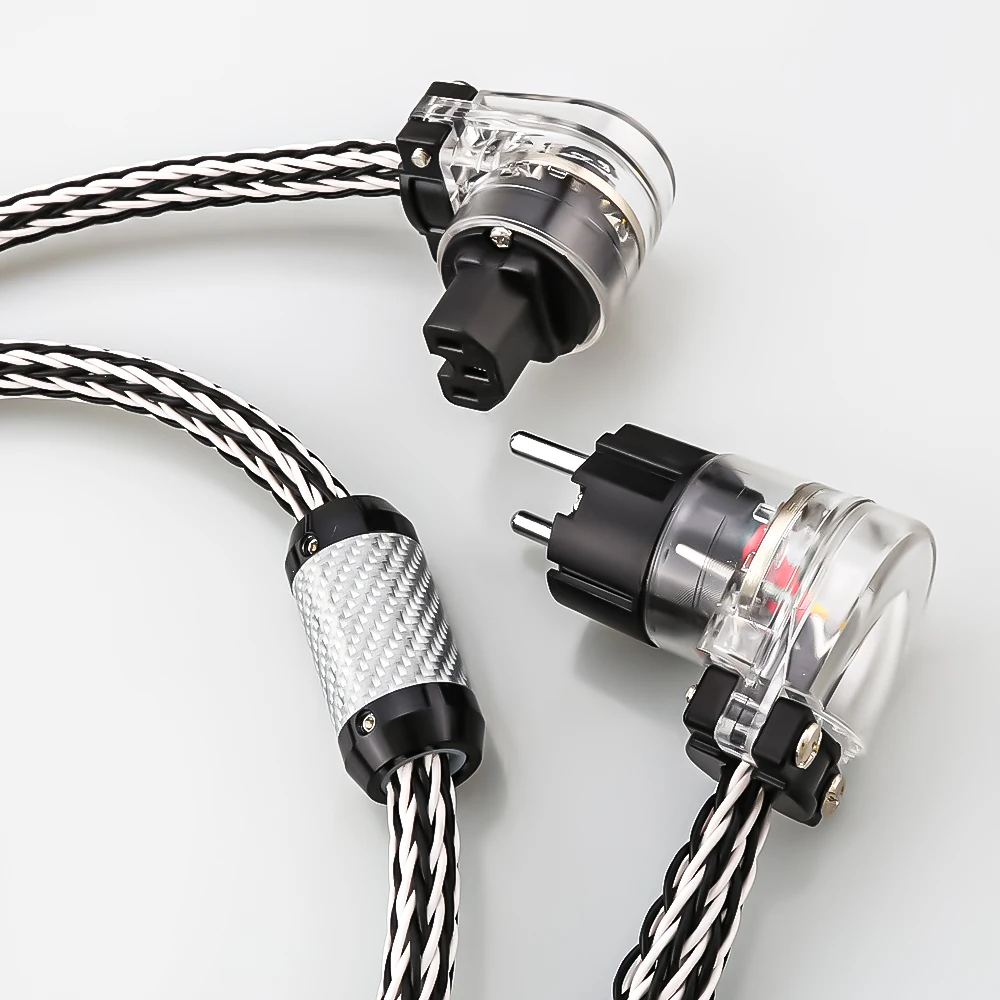 

8-AWG OCC серебристый гибридный кабель питания Высококачественный аудиокабель HiFi для ЕС/США с прямоугольной вилкой для аудиооборудования