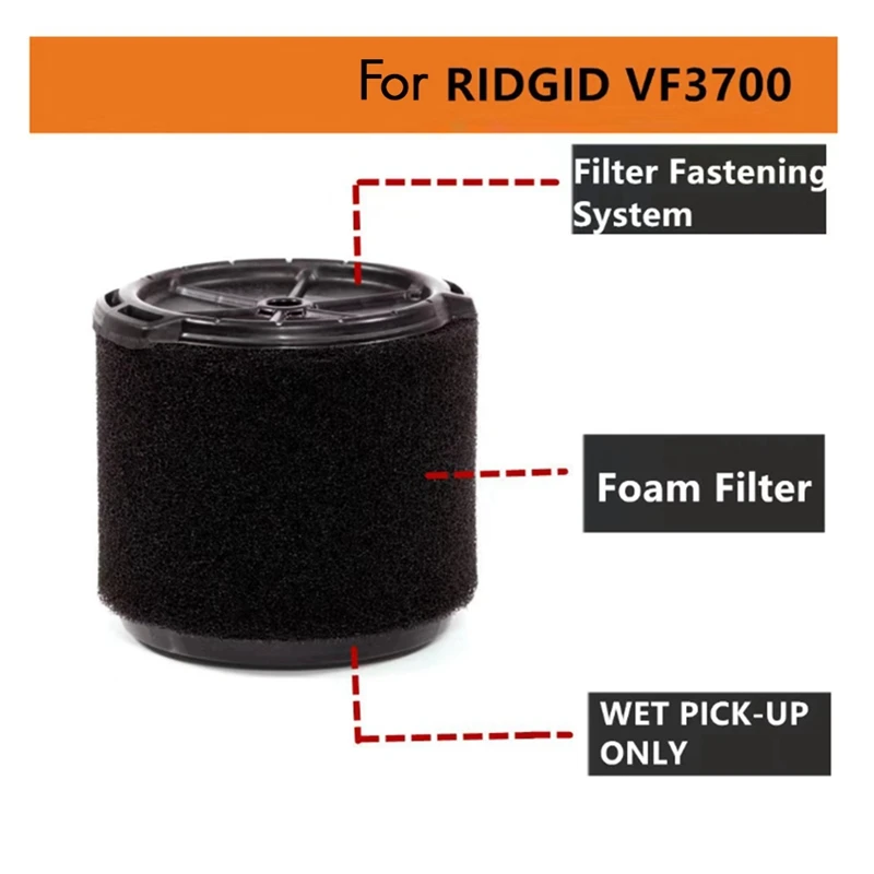 4Pcs Filter For Ridgid VF3700/WS14045F Vacuum Wet Only Vac Gallon Wet/Dry Vacuums Filter