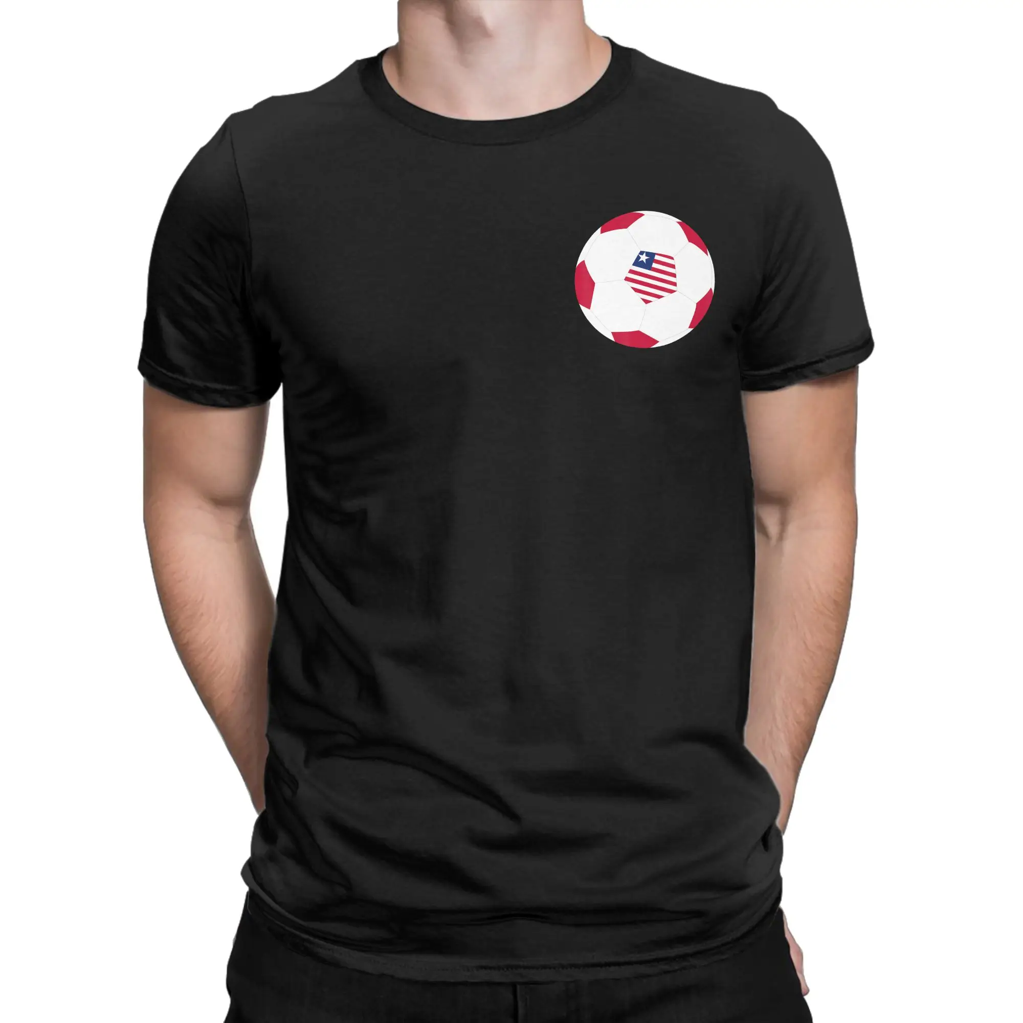 Men's T-Shirt Liberia Soccer Ball Liberian Flag Vintage Pure Cotton Tees Short Sleeve  T Shirt Round Collar Clothes Summer