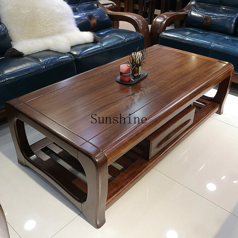 

All solid wood coffee table with drawers for storage, modern Chinese living room furniture