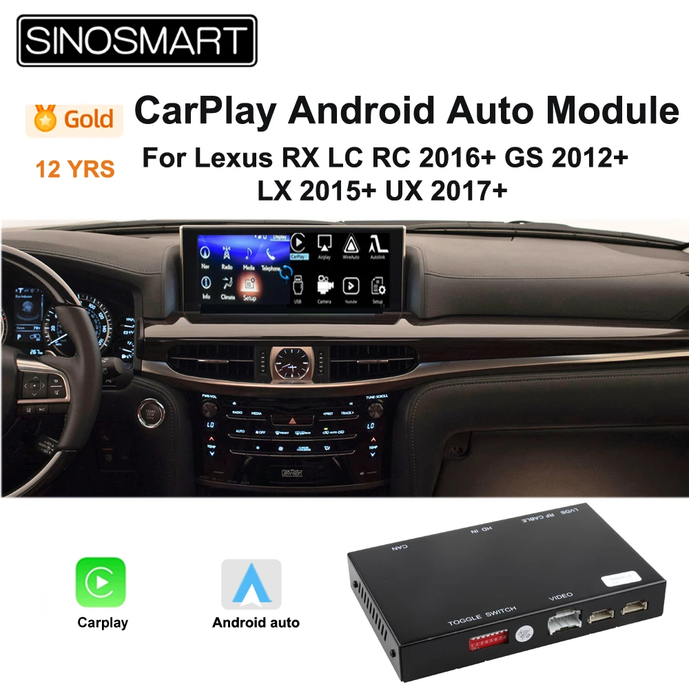 

Беспроводной автомобильный декодер SINOSMART CarPlay/Android для Lexus RX/LC/RC 2016 + LX 2015 + UX 2017 + GS 2012 +