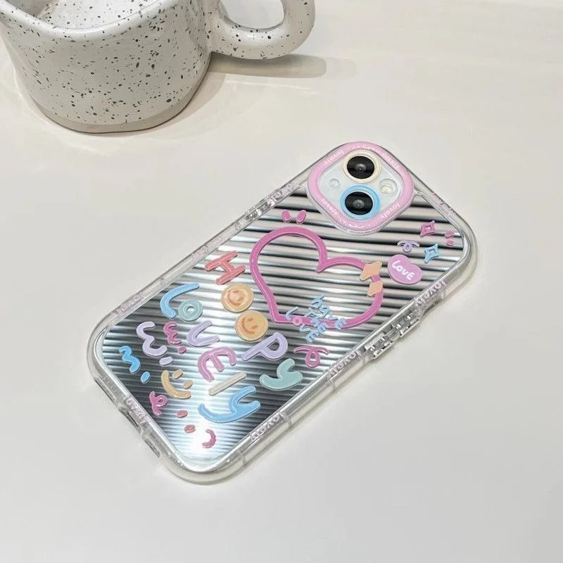 Fashion Soft Silicone Phone Case Love Heart Mirror Face iPhone Case for iPhone 15 14 13 12 11 Pro Max XR X XSMax 7 8 14 15 Plus