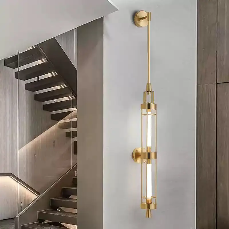 الحد الأدنى مصمم طويل القطب الحديد الجدار مصباح فندق اللوبي خلفية وحدة إضاءة LED جداريّة أضواء قاعة الطعام غرفة المعيشة مقهى الفن ديكور #1