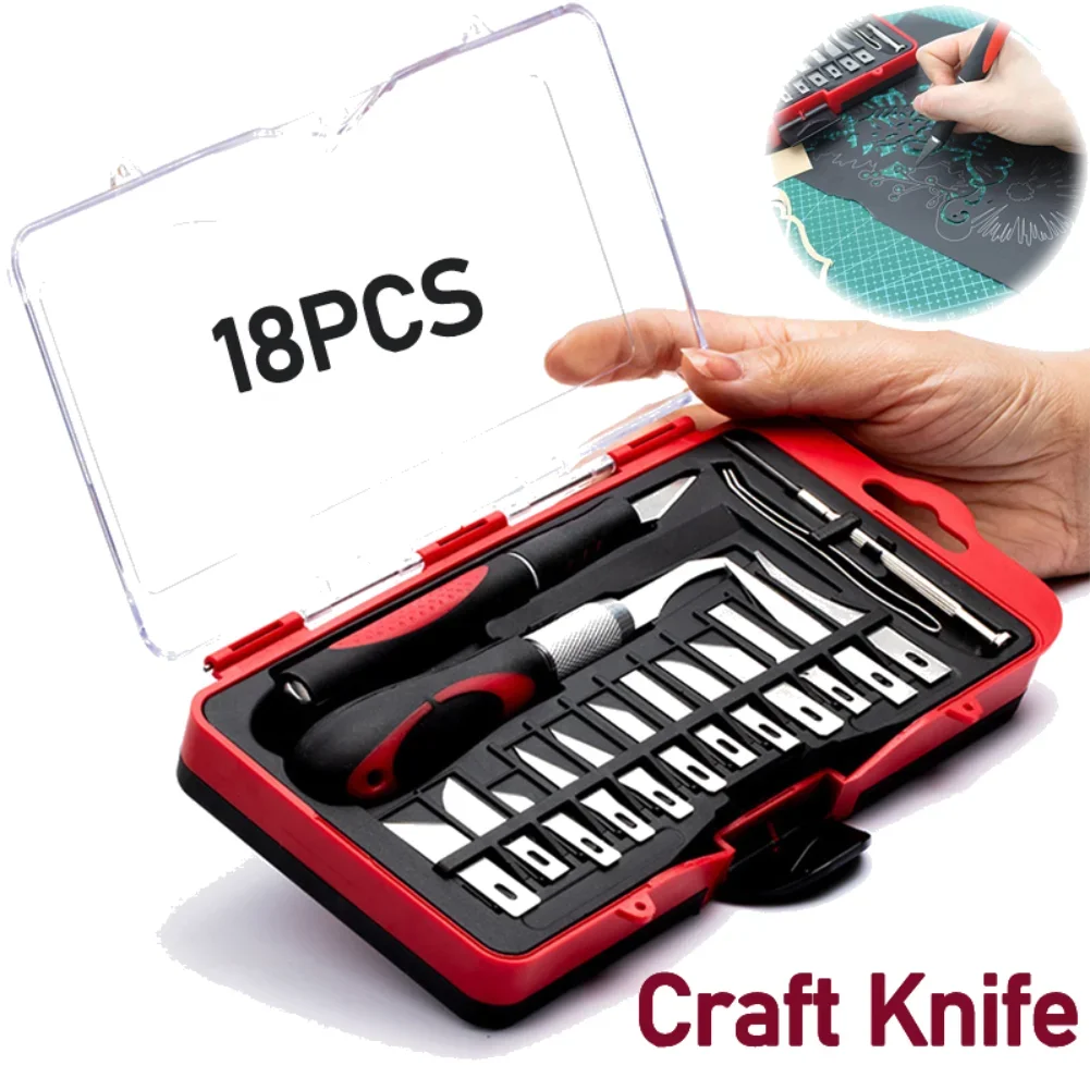 18Pcs Craft Knife Anti-Slip Handle Hobby Knife SK5 Steel Blades Engraving Tool Scalpel Craft Knife Set for Artwork Cutting Cork