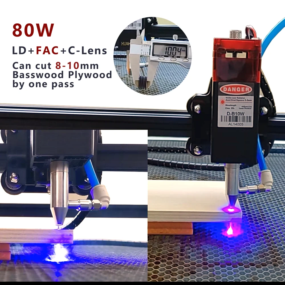 Modulo incisore Laser TTL 80W con testa Laser Air Assist per macchina da taglio per incisione Laser CNC 450nm strumenti in legno chiaro blu