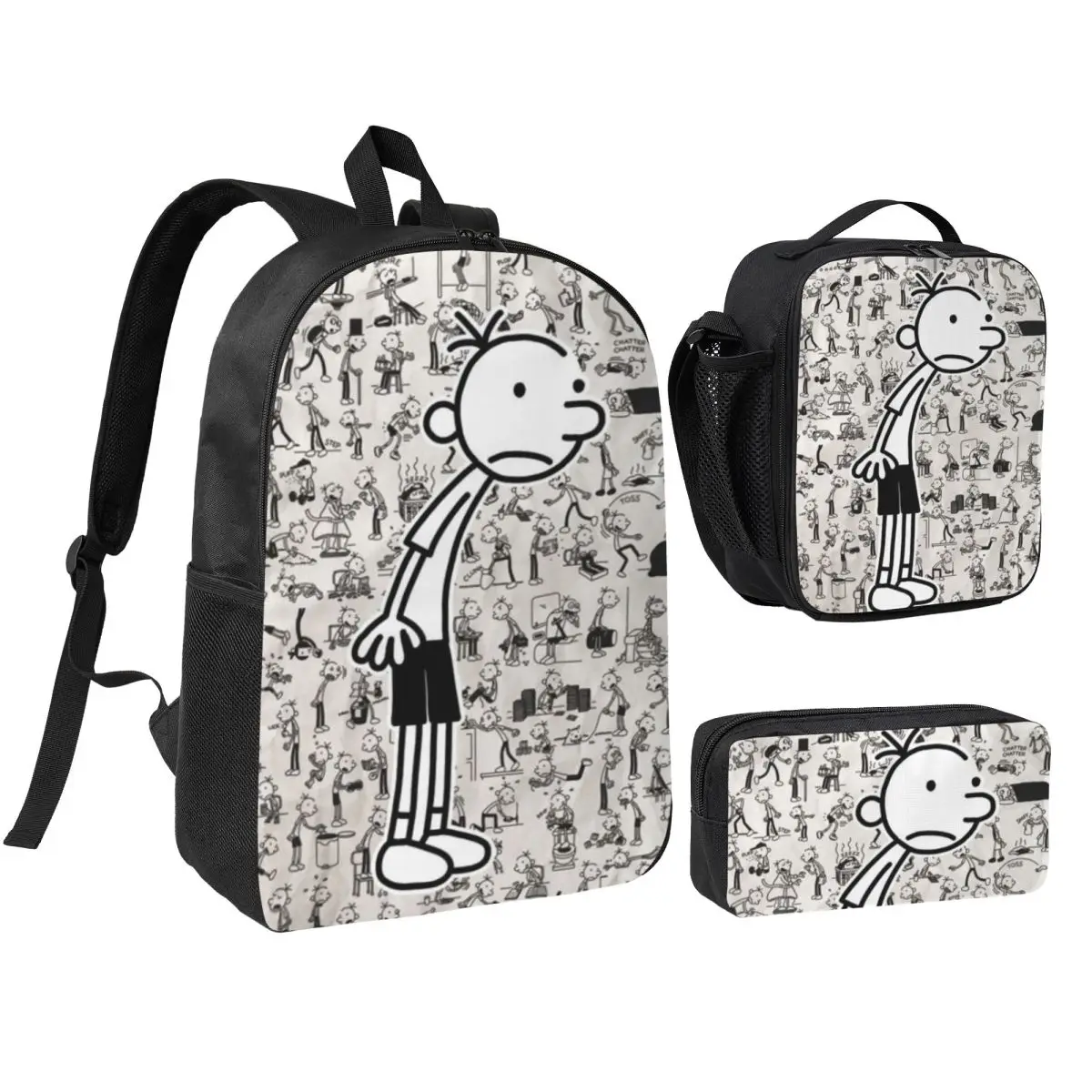 Juego de 3 mochilas escolares Diary Of A Wimpy para niños y niñas, con estuche para lápices, lonchera y mochila para estudiantes.