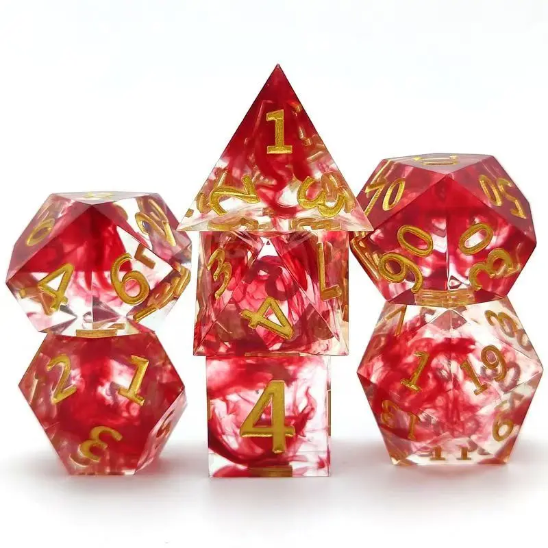 7 قطعة الراتنج الرمال المتحركة النرد مجموعة نرد الدم السائل D & D النردات ل الزنزانة والتنين TRPG RPG نرد متعدد السطوح D20 D6 الراتنج مكعب #6