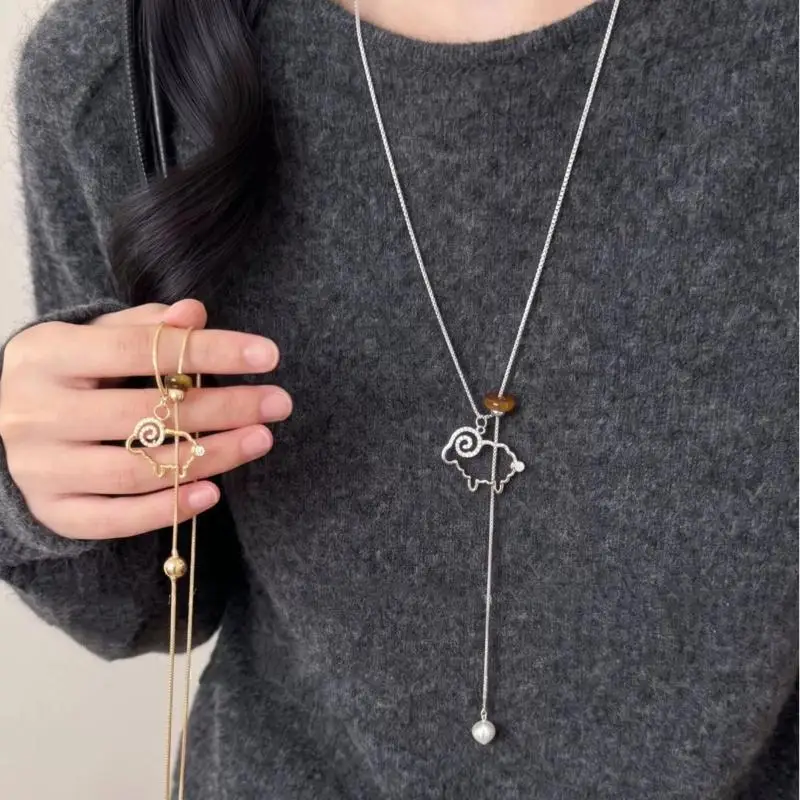 New Irregular Y-Shaped Lamb Sheep Long Necklace For Women Charm Party Accessories Fashion Pendant Necklace Jewelry Gifts