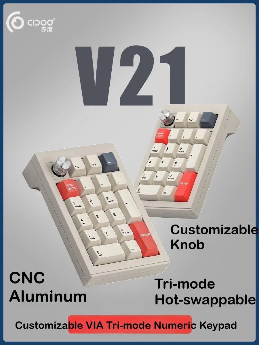 

CIDOO V21 V2 QMK Pad Bluetooth 5.0/2.4GHz/Wired Pad Poron Foam Hot Swappable Programmable Gasket Number for E-sport/Mac/Win