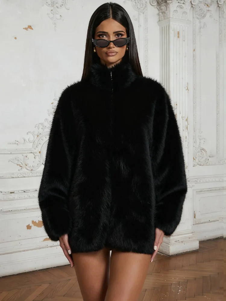 

Nibber Turtleneck Comfortable Furry Coats Woman Autumn Winter Style Zip Full Sleeve High Street Causal Fashion Classic Jacket