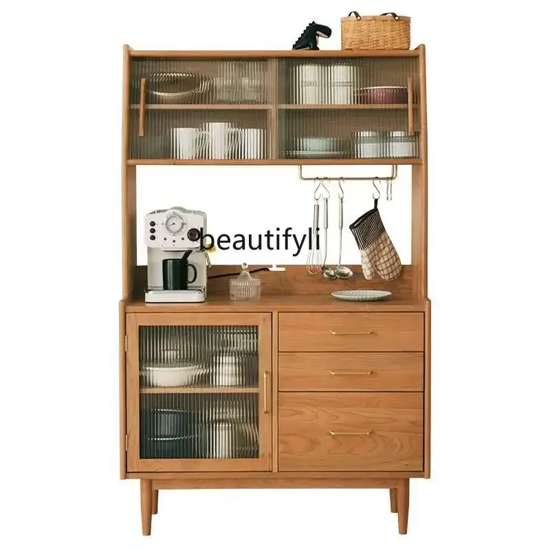 

S Japanese Style Solid Wood Sideboard Combination Tea Cabinet Cupboard Nordic Creative Household Glass Drawer Storage Cabinet