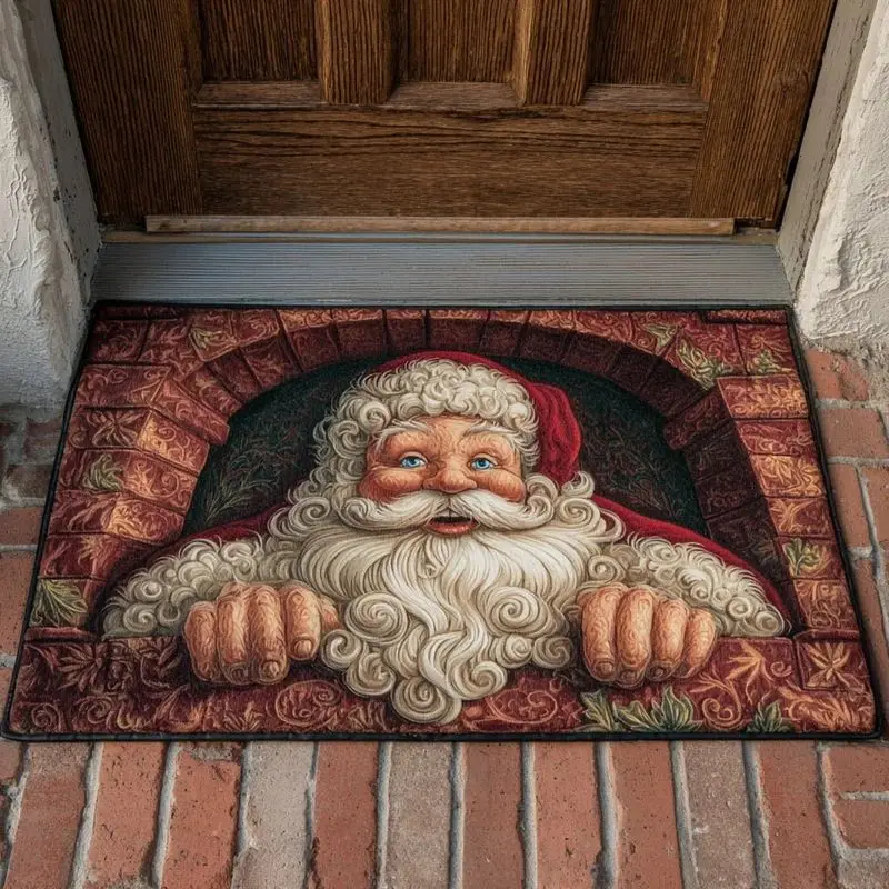 VIKAMA Santa Chimney Door Mat Christmas Print Non Slip Rug For Entryway Front Door Indoor Outdoor Festive Xmas Home Decor