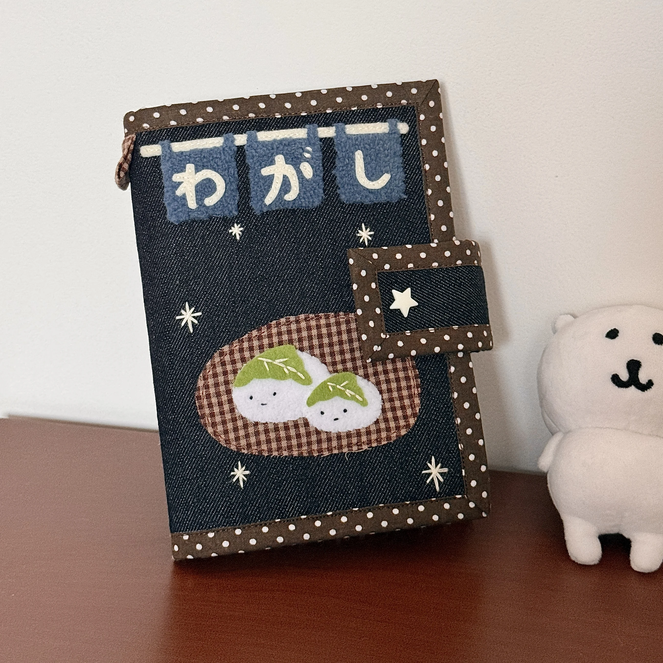 Kawaii Dango A6 Handmade Denim Notebook Cover - Stylish Ins Minimalist Design for Journal, Diary, Planner, Cute Stationery Gift