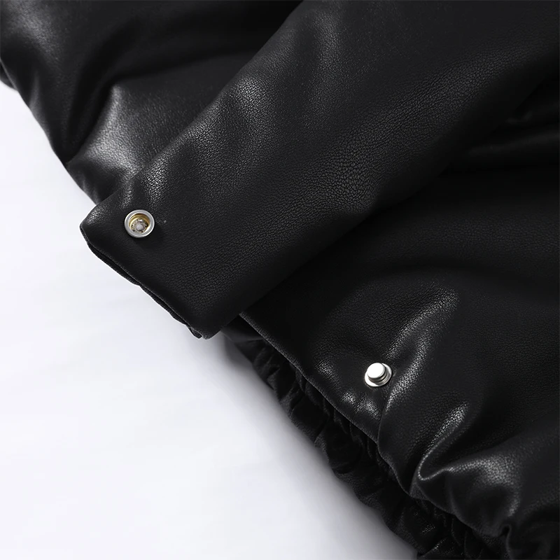 Damen-Crop-Mäntel aus PU-Leder, übergroße, gesteppte Jacken, Winterjacken für Damen, mit Revers, langen Ärmeln, einfarbig, locker geschnitten, kurze Jacke, neue Oberbekleidung. – Detail 8