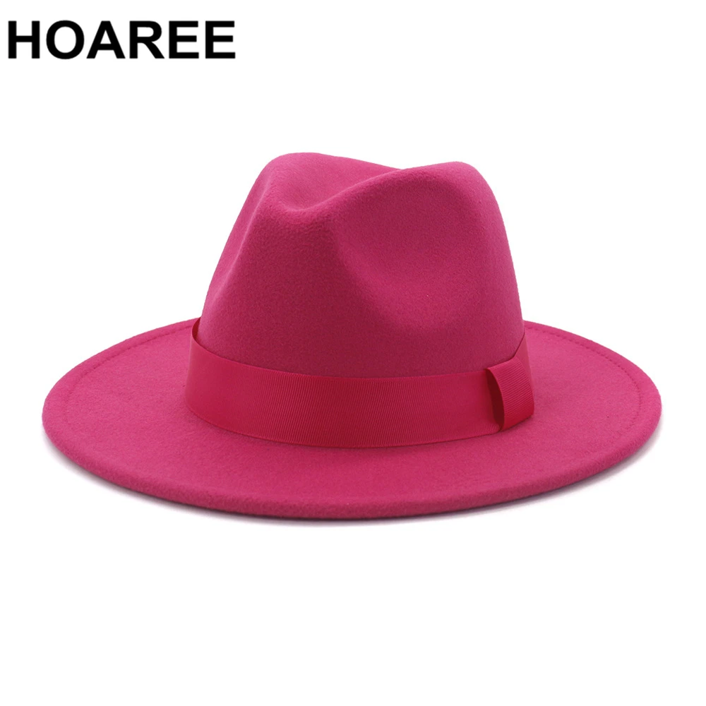 Hoaree chapéus de feltro de lã roxa jazz tipo fedora, chapéus com aba larga para homens e mulheres, estilo britânico, chapéu panamá formal, chapéu