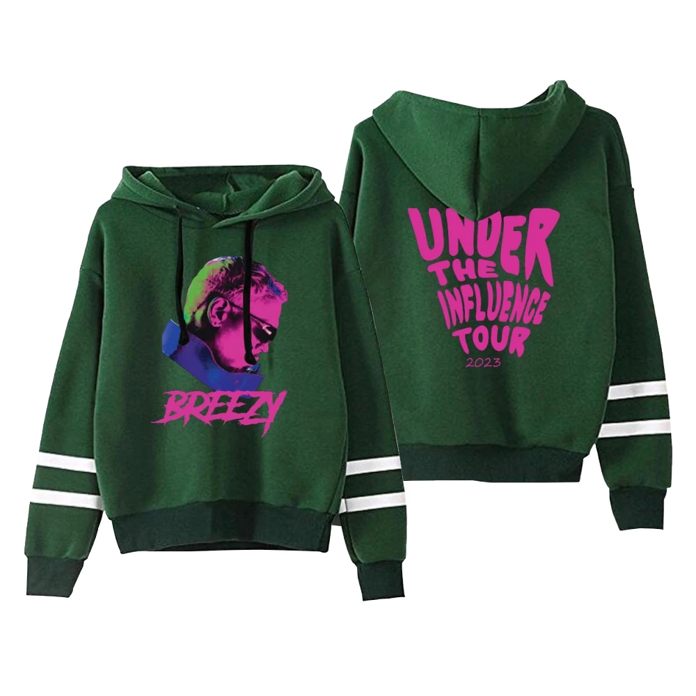 Chris Brown di bawah pengaruh Tour 2023 Breezy Merch Unisex Pocket Less paralel bar lengan kaus Wanita Pria Hoodie