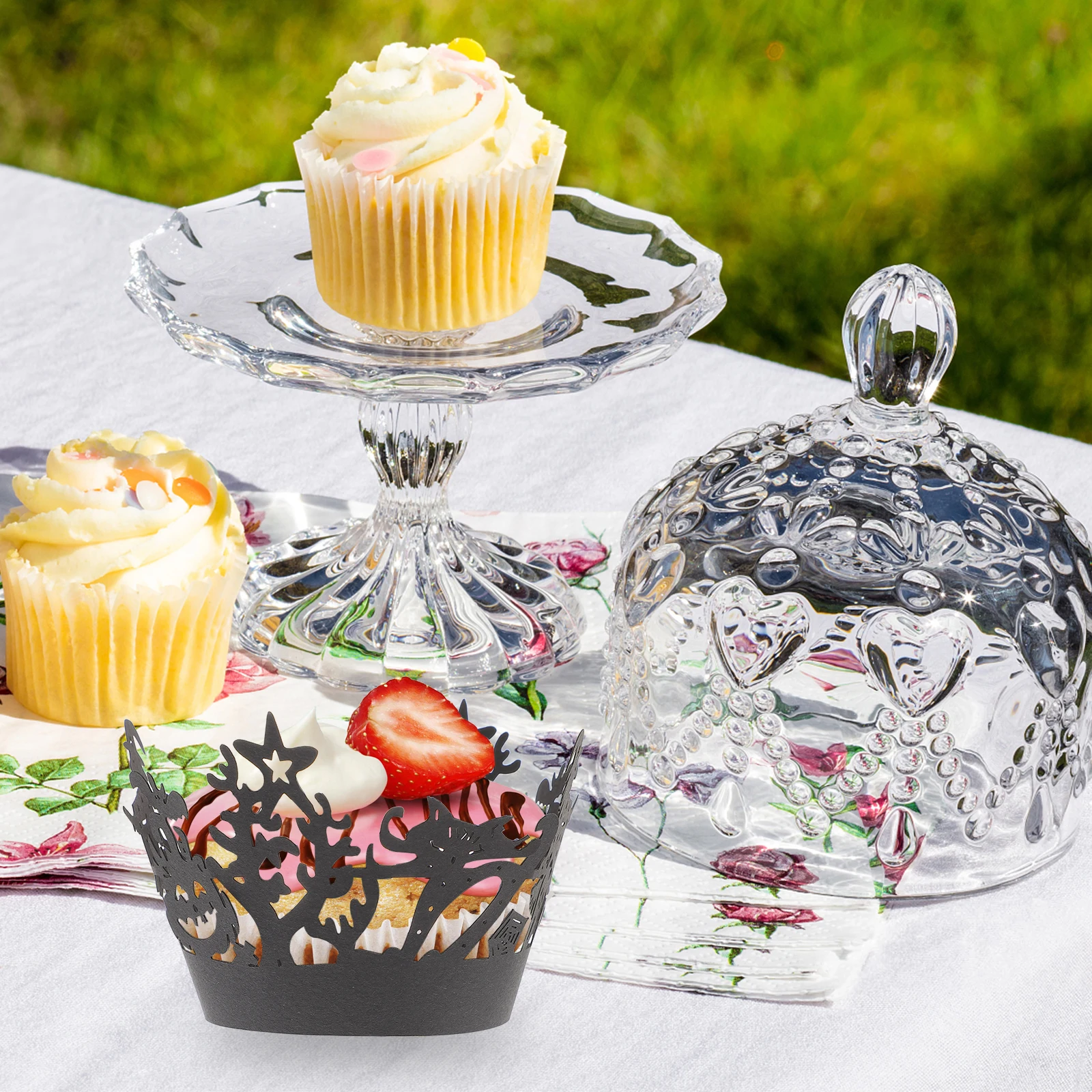 

24Pcs Halloween Cake Paper Hollow-Out Wrapper Unique Funny Party Atmosphere Cake Decor Hollow-Out Decor Wrapping Paper