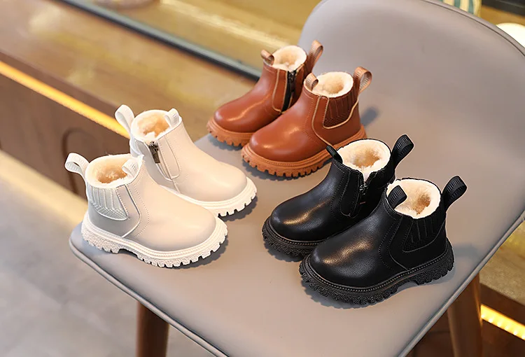Herbst-Winter Baby Kinder Kurze Stiefel Warme Jungen Mädchen Schuhe PU-Leder Kinderstiefel Modische Kleinkindstiefel Kinder Schneeschuhe – Detail 1