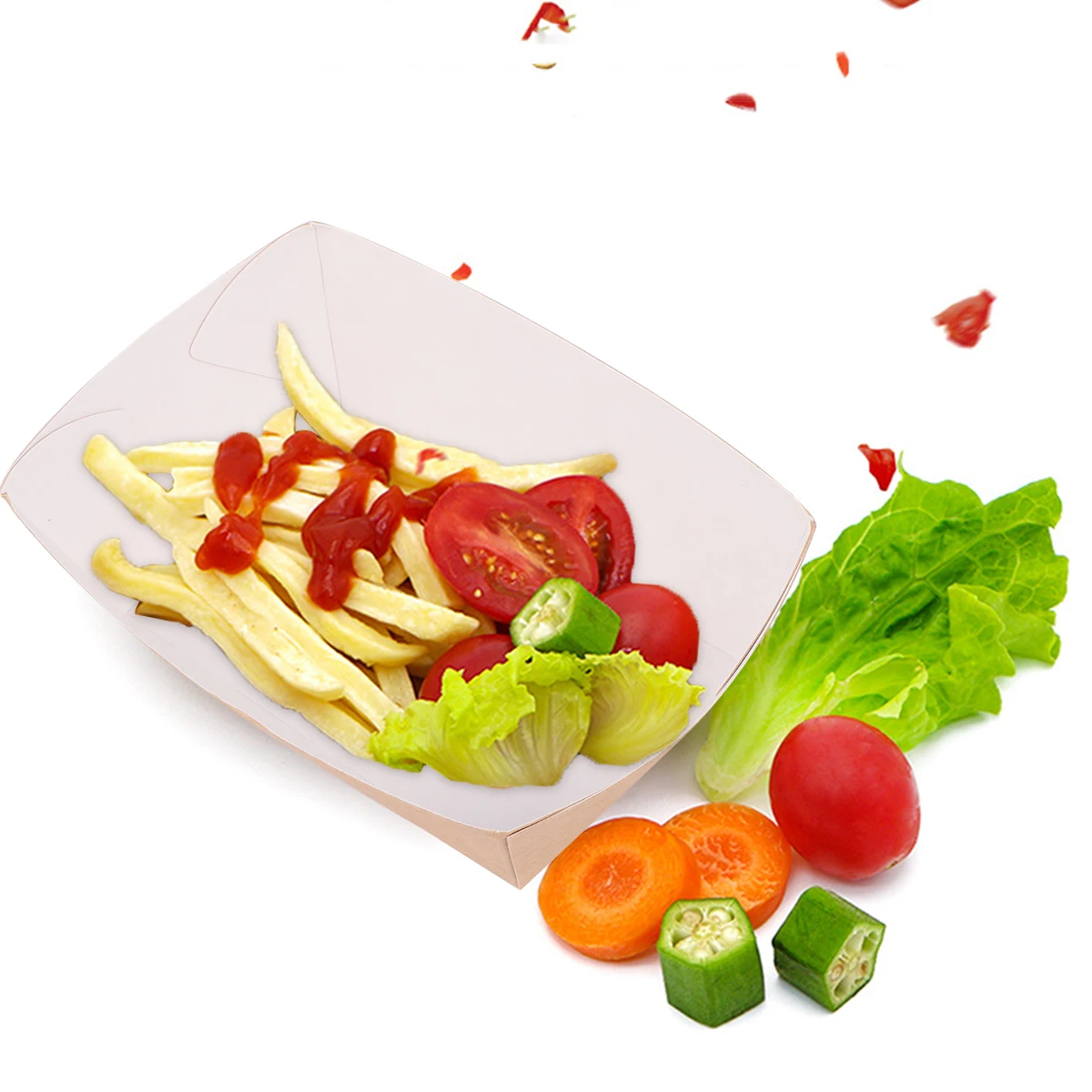

100 Pcs Kraft Paper Shipping Box Chicken Storage Tray Food Serving Open Packing Exposure Boat Shape