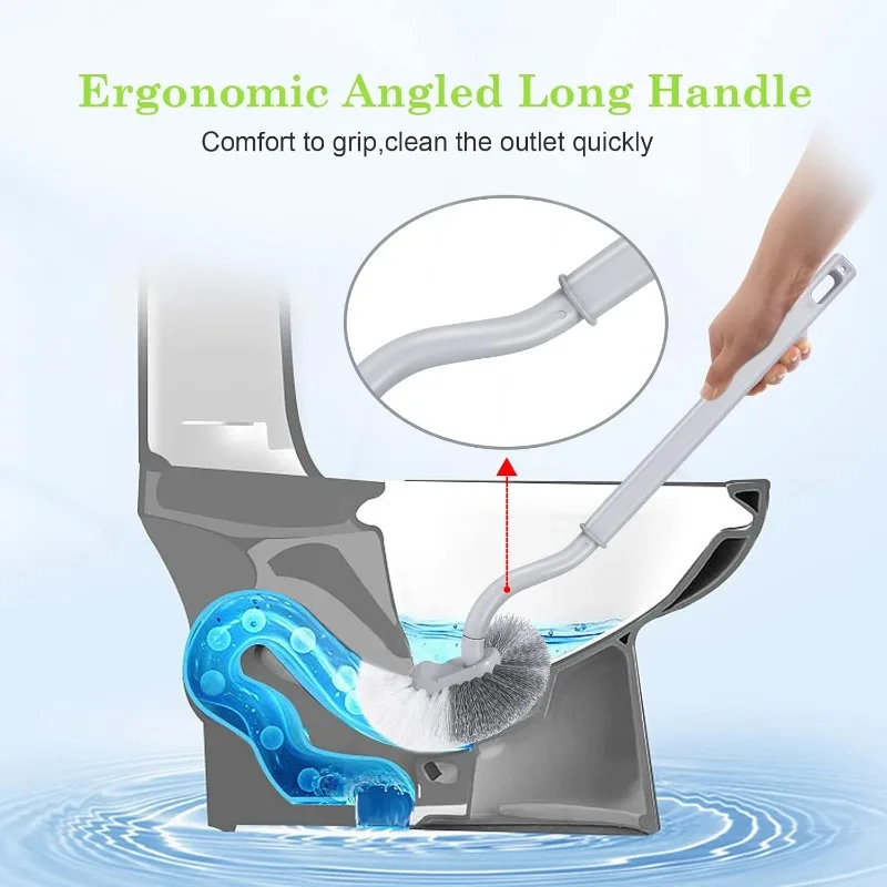 Multi-function Double Head Plastic Toilet Brush Curved Bathroom Cleaning Scrubber Bending Thicken Handle Corner Brush PP Holder