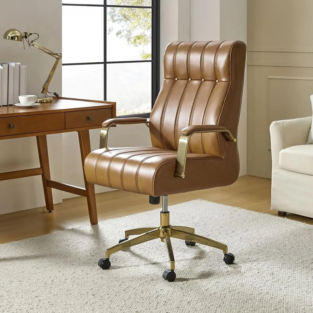 

Роскошное эргономичное настольное кресло с золотой основой и кожаной регулируемой высотой для дома или офиса