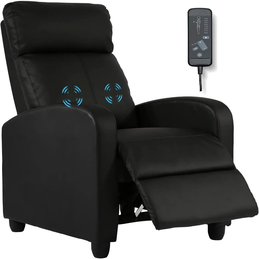 

Massage Recliner Chair Padded Wide Seat Sofa Wingback Single Sofa with Footrest PU Leather for Living Room,Home Theater(Black)