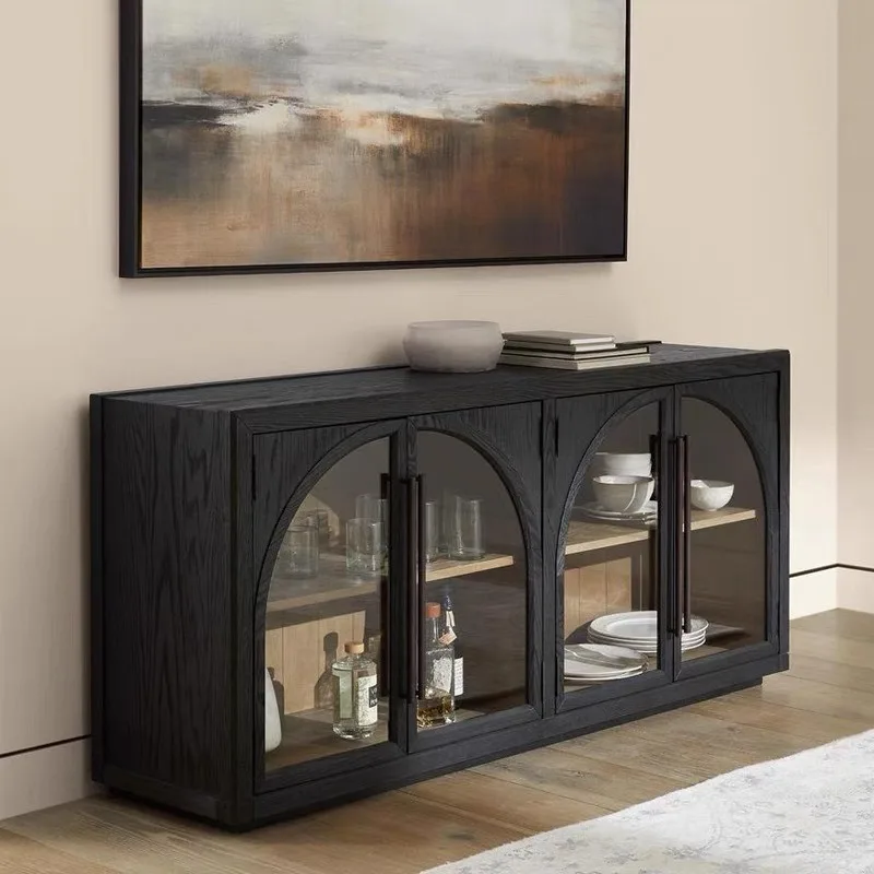 

Solid wood bookcase post-modern simple storage glass living room dining side cabinet