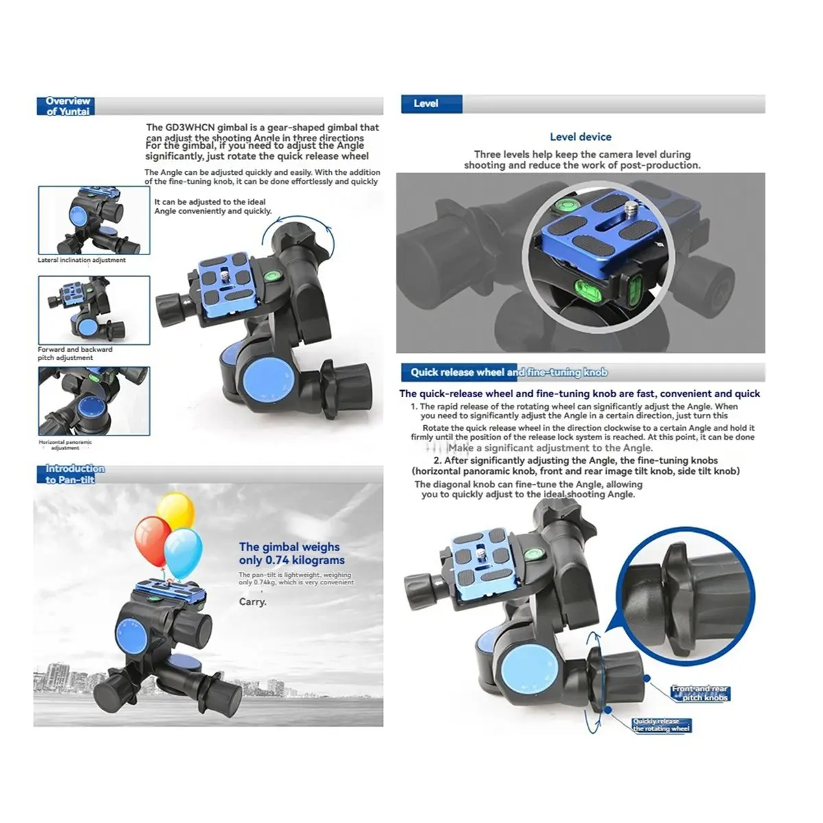 OKgood GD3WH CN 3-Way Geared Head Magnesium Alloy Panoramic Tripod Head for DSLR Camera Precise Three-Dimensional PTZ