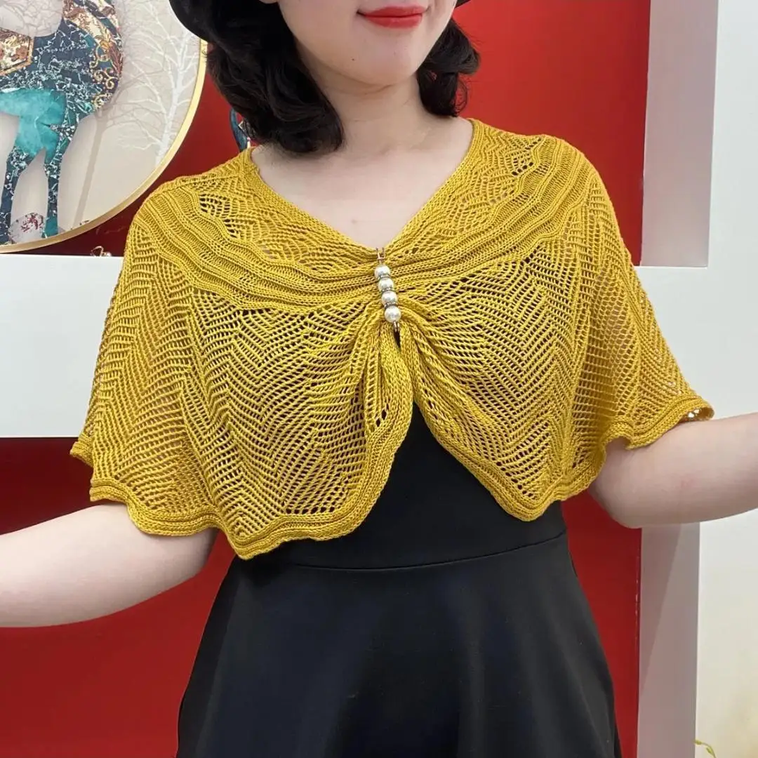 Sunscreen shawl pullover knitted women's summer thin fashionable versatile neck protection slimming effect Poncho