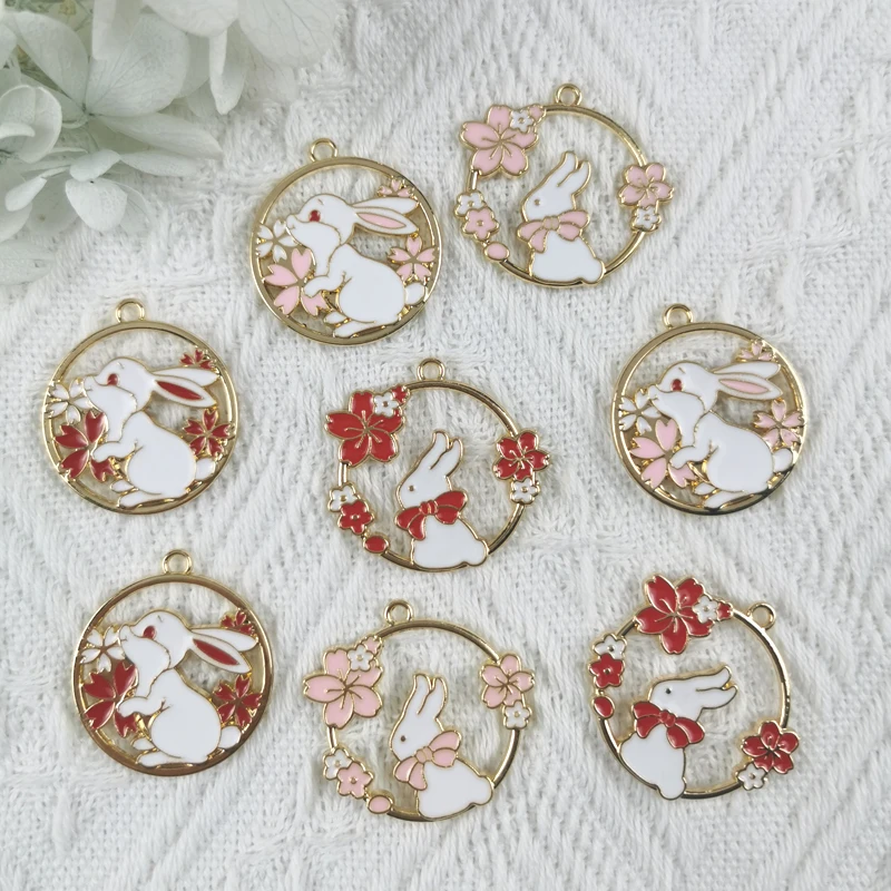 MuhNa 10pcs Jewelry Making Animals Accessories Lovely Wreath Rabbit Bunny Metal Enamel Charms Earrings DIY Bracelet Pendant