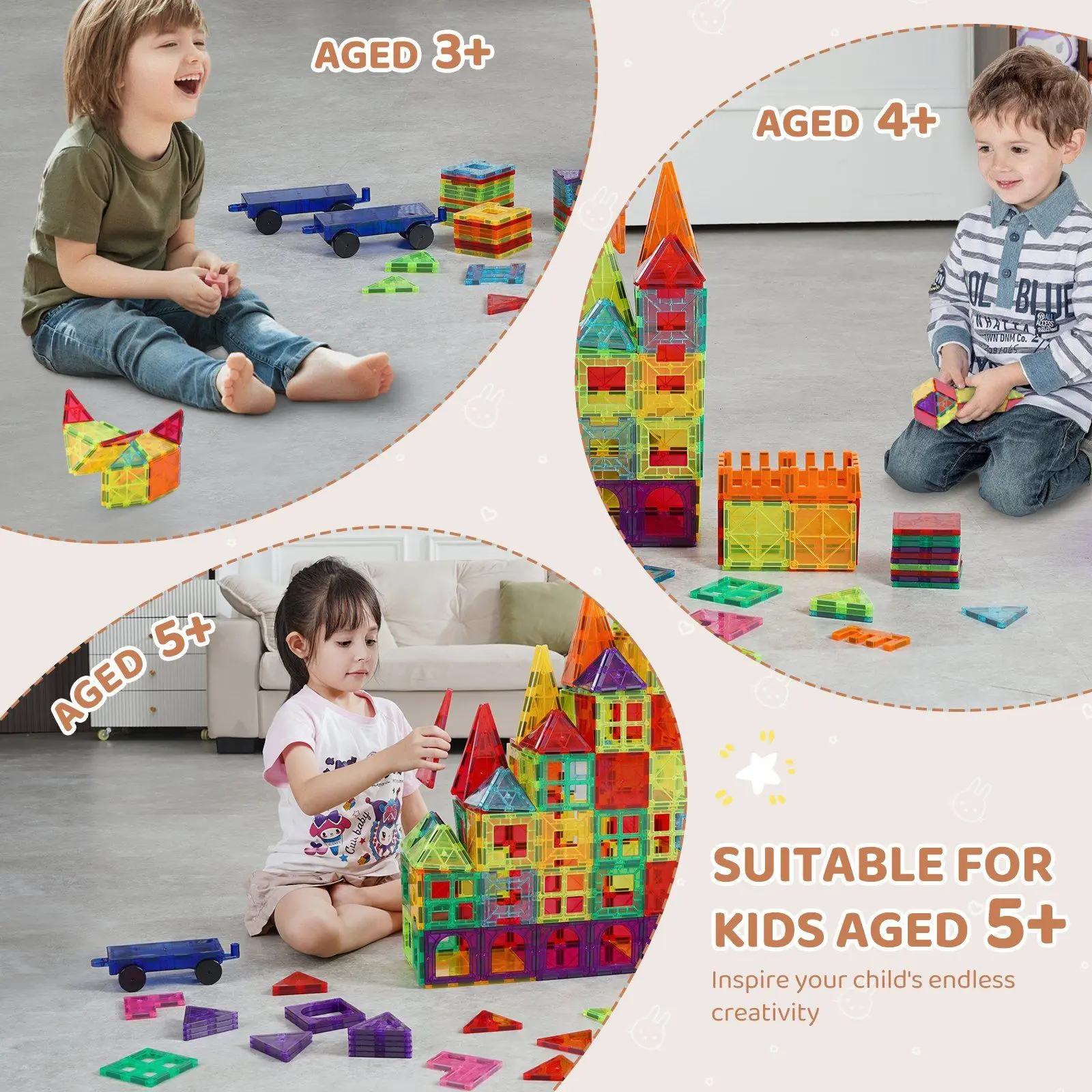 Magnetische Fliesen, magnetisches Bauspielzeug, 180-teilig, Magnetblöcke für Kinder, 3D-Set