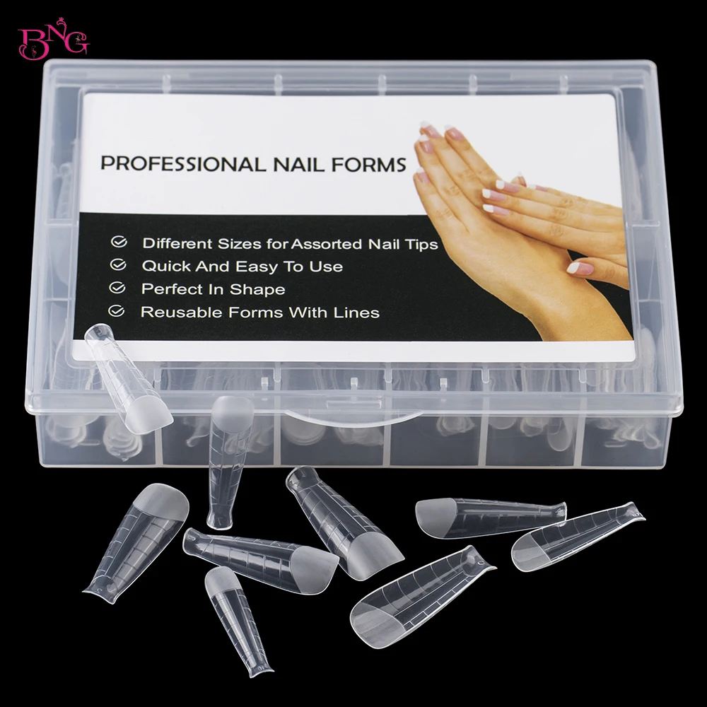 Bng 120Pcs Quick Building Full Cover Dual Forms Nail Tips Voor Poly Extension Gel Stiletto Acryl Nagel Mallen Manicures Tools