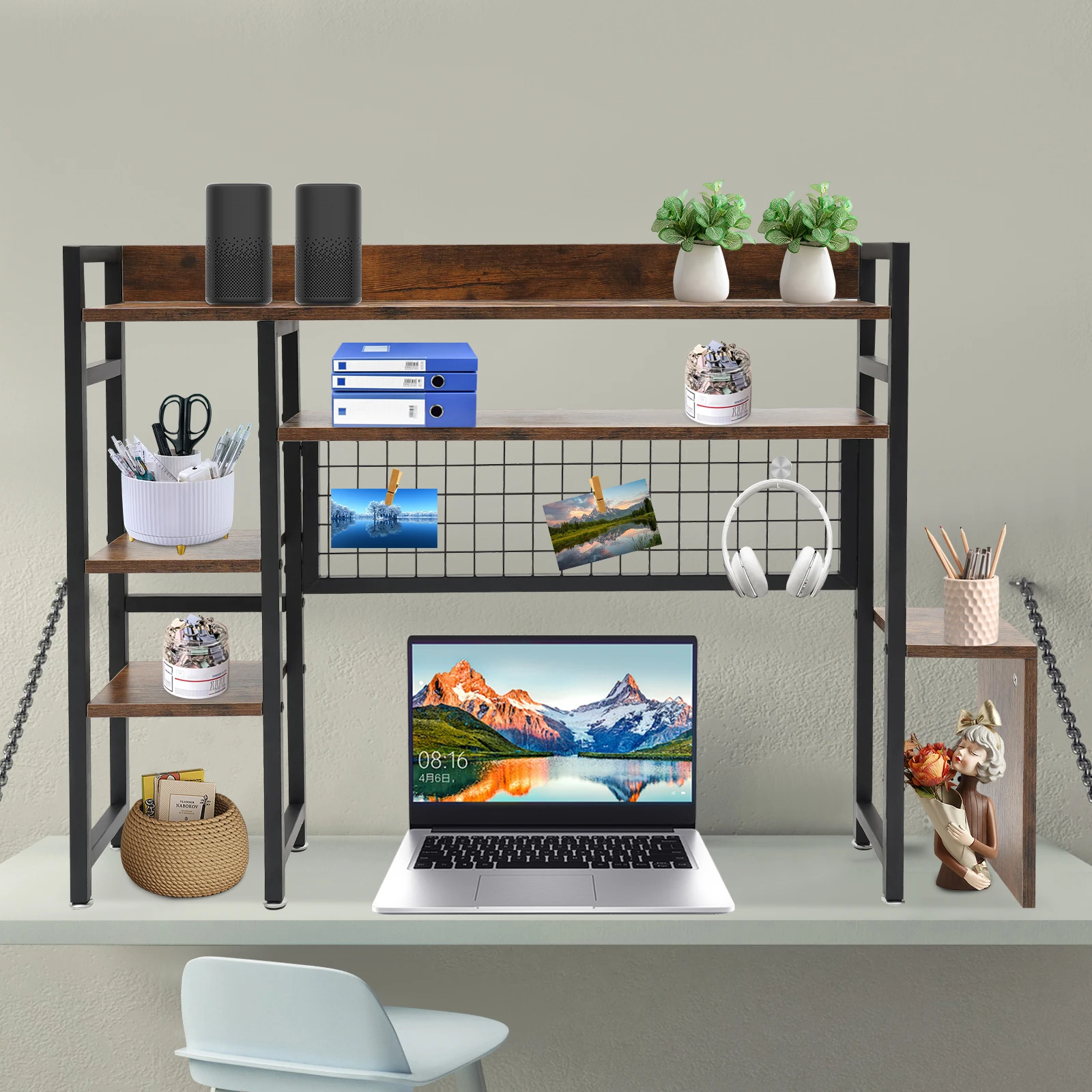 3-Tier MDF Office Dormitory Desktop Shelf Storage Computer Desk Tiered Cabinet Home Storage Holders Layered Shelf Display Rack