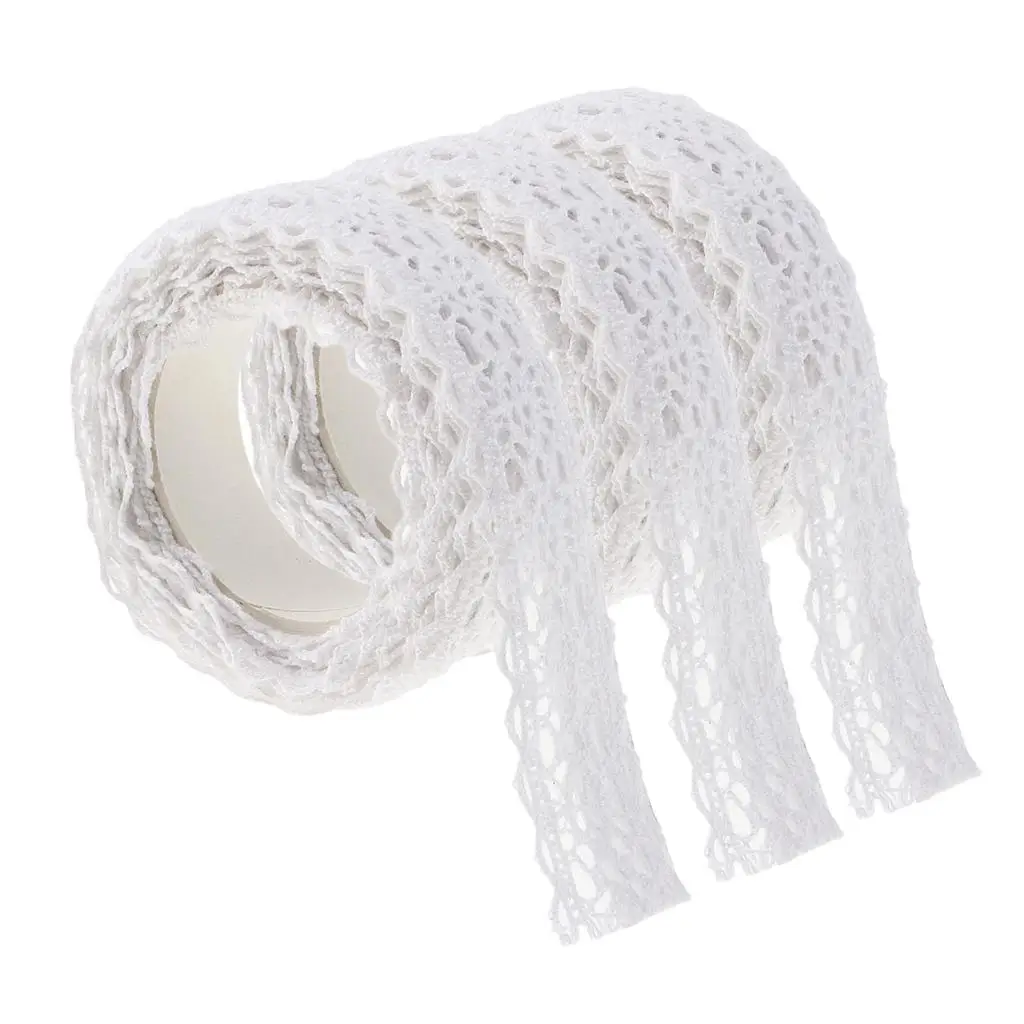 3 Rolls of 2 Meters White Lace Washi Tape Self Sticky Ribbon for Gift Wrapping Craft Making Card Making Decoration 15mm