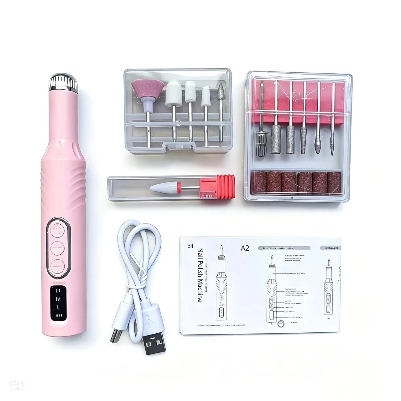 Akku-Nagelfräse, tragbare elektrische Nagelfeile mit 12 Aufsätzen, 15.000 U/min, wiederaufladbar, professionelles Maniküre- und Pediküre-Set für Acryl- und Gel-Nägel, 3 Geschwindigkeitsstufen, Typ-C,