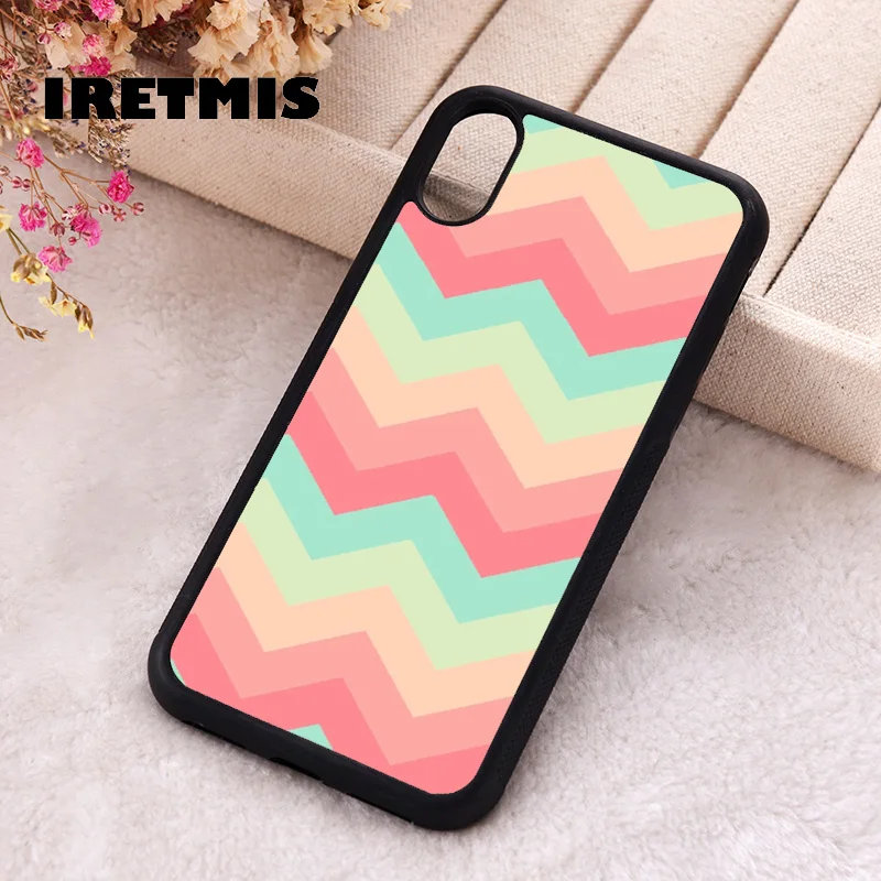 Iretmis Phone Cover Case For iPhone X XS Max XR 11 12 13 PRO MINI 14 15 16 Plus Rubber Silicone Rainbow Zig Zag