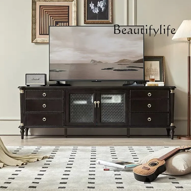 

X40 American Light Luxury Retro Solid Wood TV Cabinet, French Simple Living Room Black TV Cabinet Customization