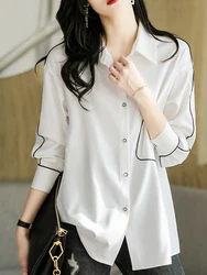 Cjfhje Elegante Effen Blouse Vrouwen Laple Losse Single Breasted Lange Mouw Shirt Dames Koreaanse Mode Nieuwe Casual Lente Kleding