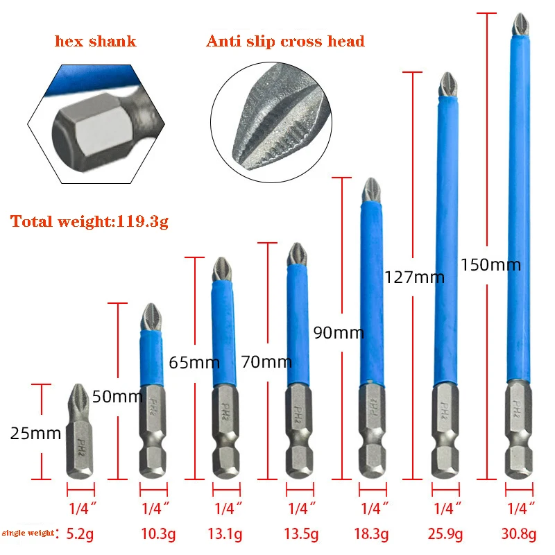 Destornillador eléctrico cruzado antideslizante, cabeza de destornillador magnético de viento para una precisión y un agarre mejorados