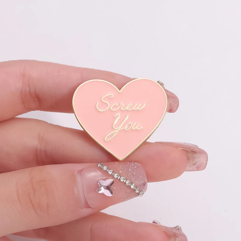 Fashion Creative Pink Heart Text Brooch Enamel Pins Custom Weird Girl No Drama Club Brooches Lapel Badge Jewelry Gift for Friend