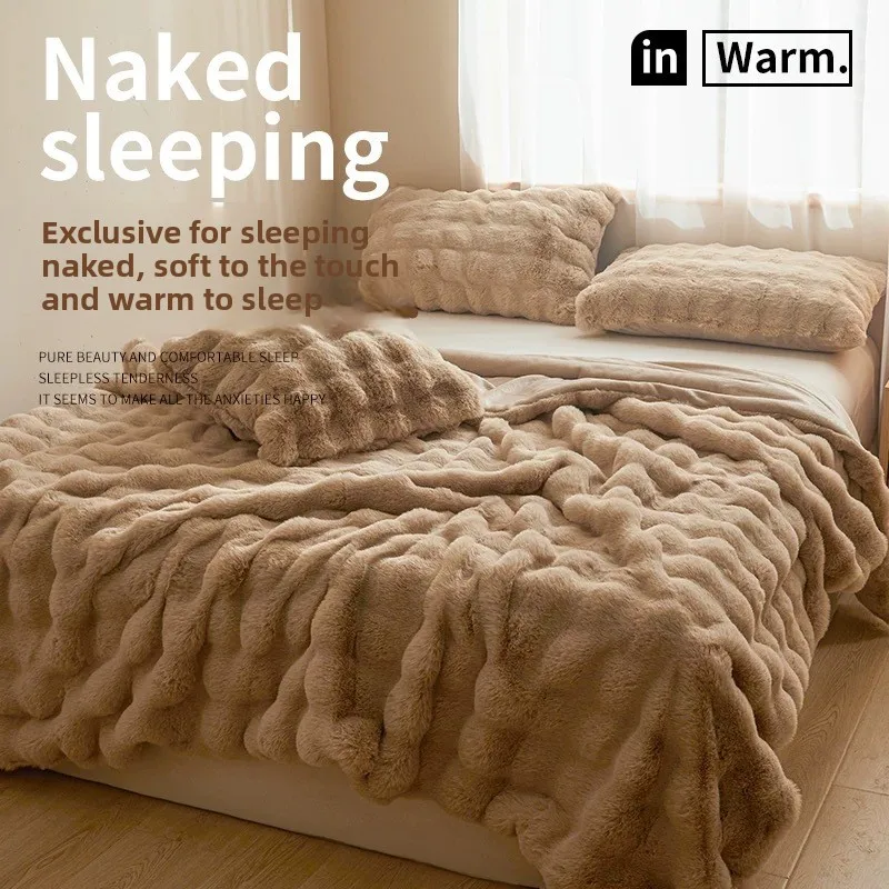

Новинка 2025 года, двухслойное одеяло из искусственного кроличьего флиса с высоким граммом, зимнее утолщенное теплое офисное одеяло для сна, домашнее одеяло